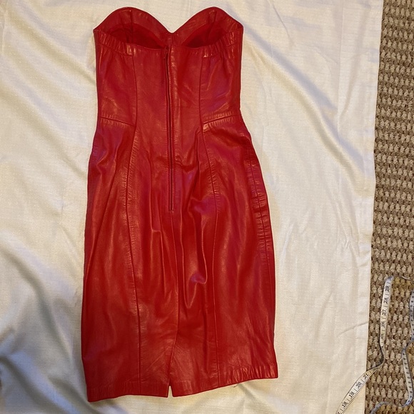RARE Vintage 90s Michael Hoban North Beach Leather VixenRed Strapless Mini SMALL - Picture 5 of 7